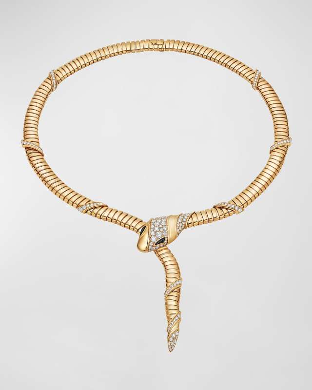 18K Yellow Gold Serpenti Tubogas Onyx Pave Necklace